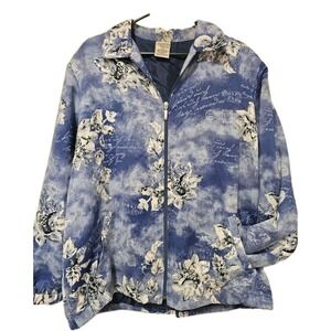 Allison Daley Women Size 16 Blue Floral Zip Front Lined Lightweight Jacket Soft